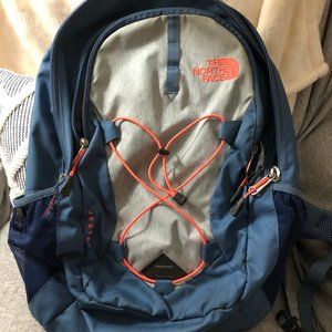 Blue and Pink North Face Backpack